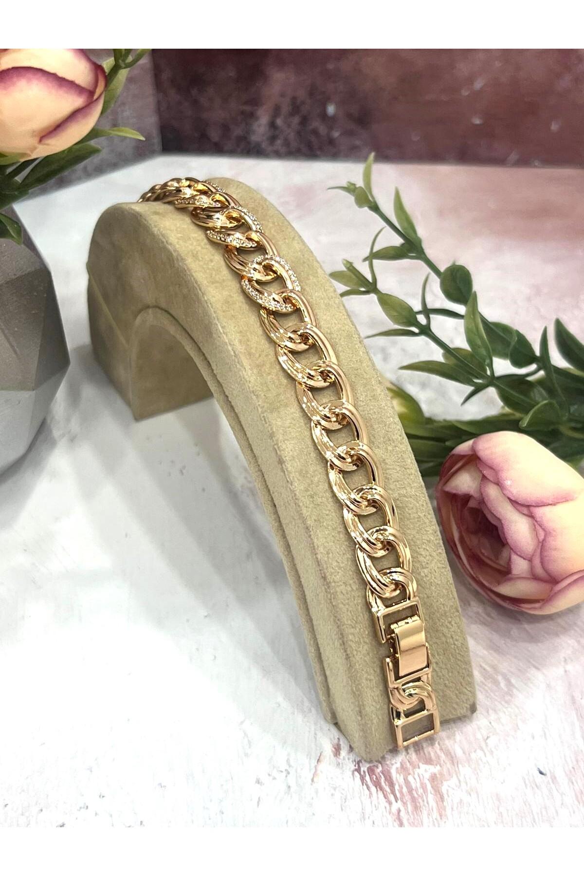 Büyük Samanyolu Zirkon Taşlı Çelik Bileklik (18k RoseGold/17+19cm) - Görsel 3