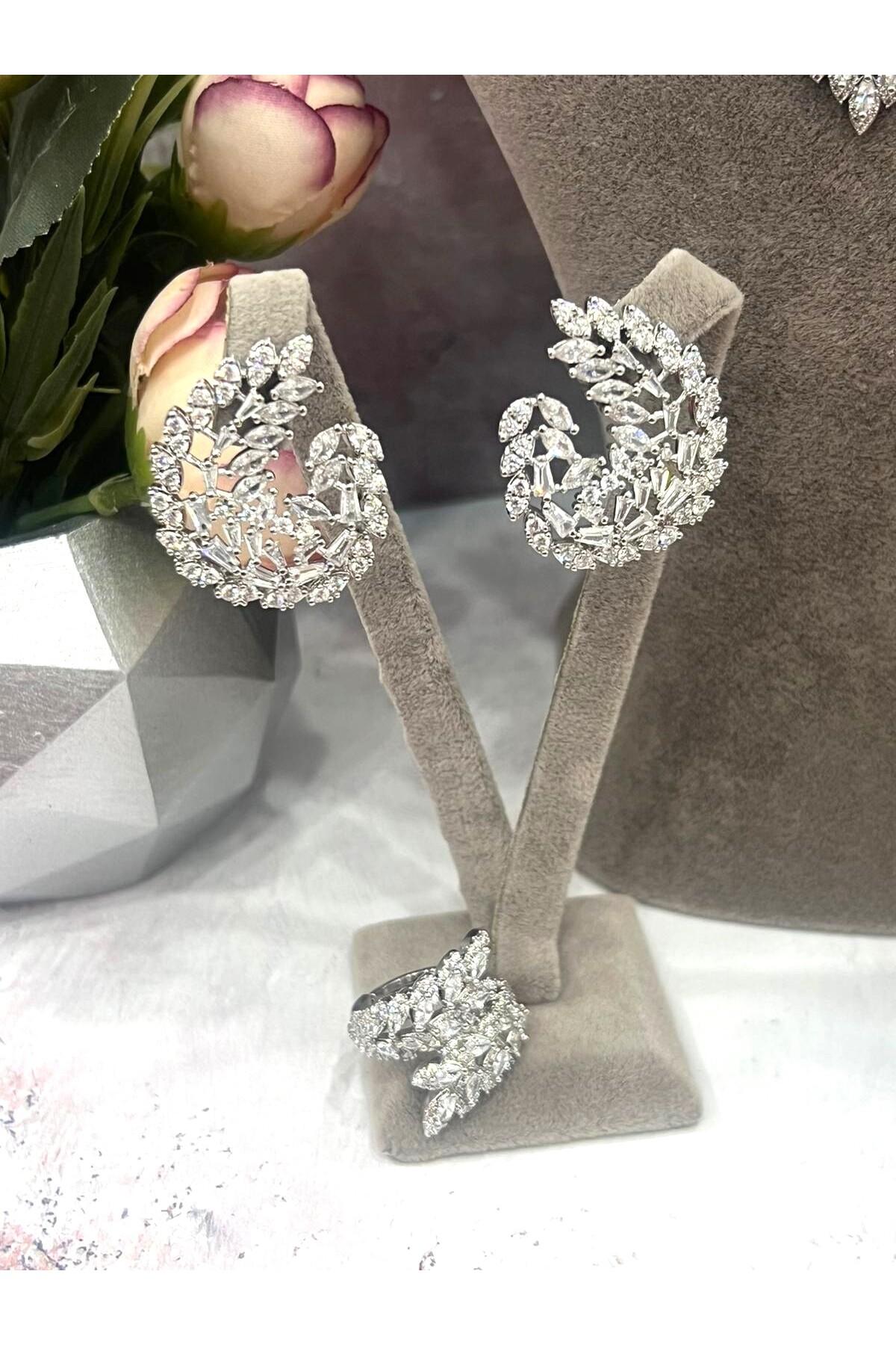 Zirkon Taşlı Çelik Silver Model Set (Set1) - Görsel 2