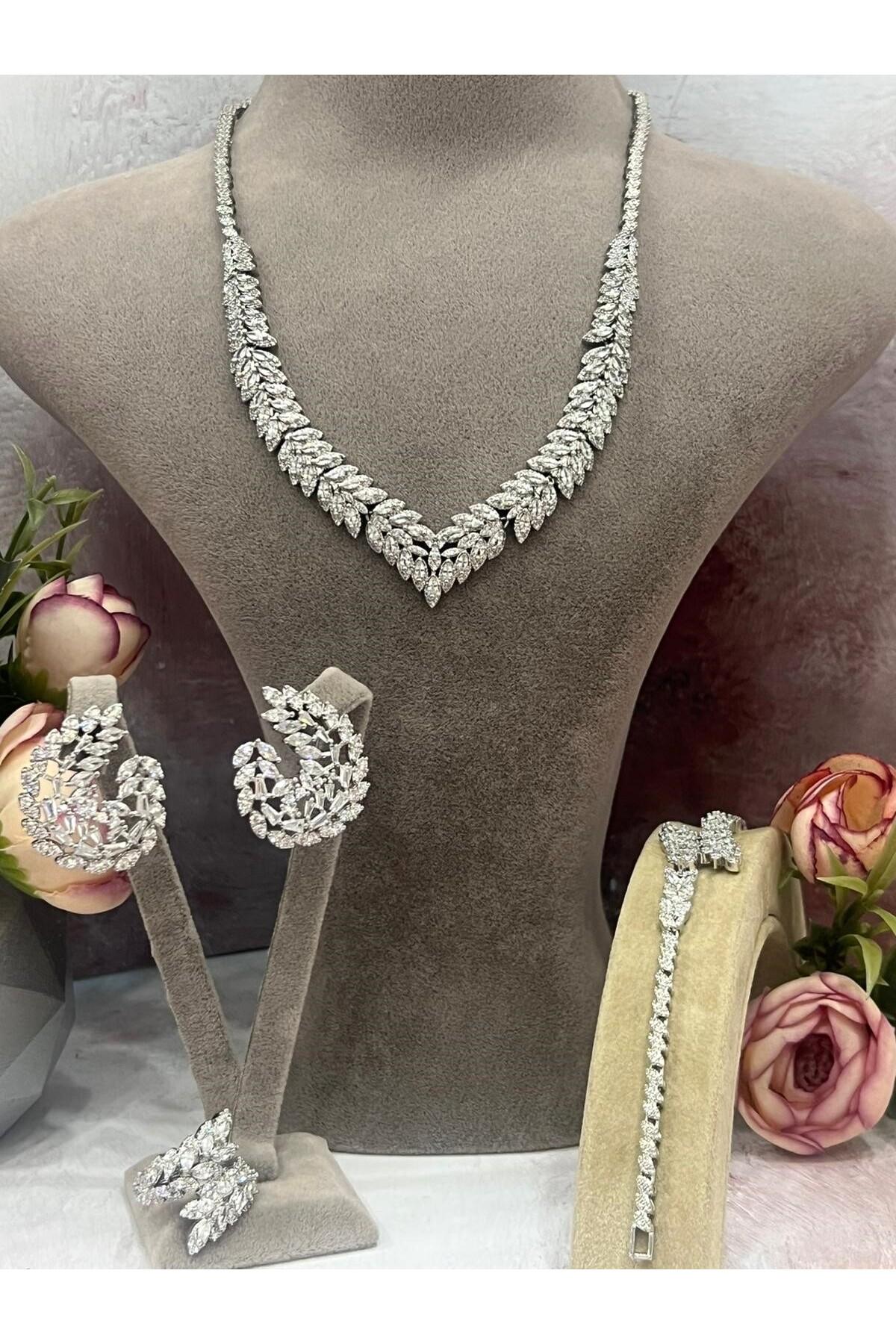 Zirkon Taşlı Çelik Silver Model Set (Set1) - Görsel 6