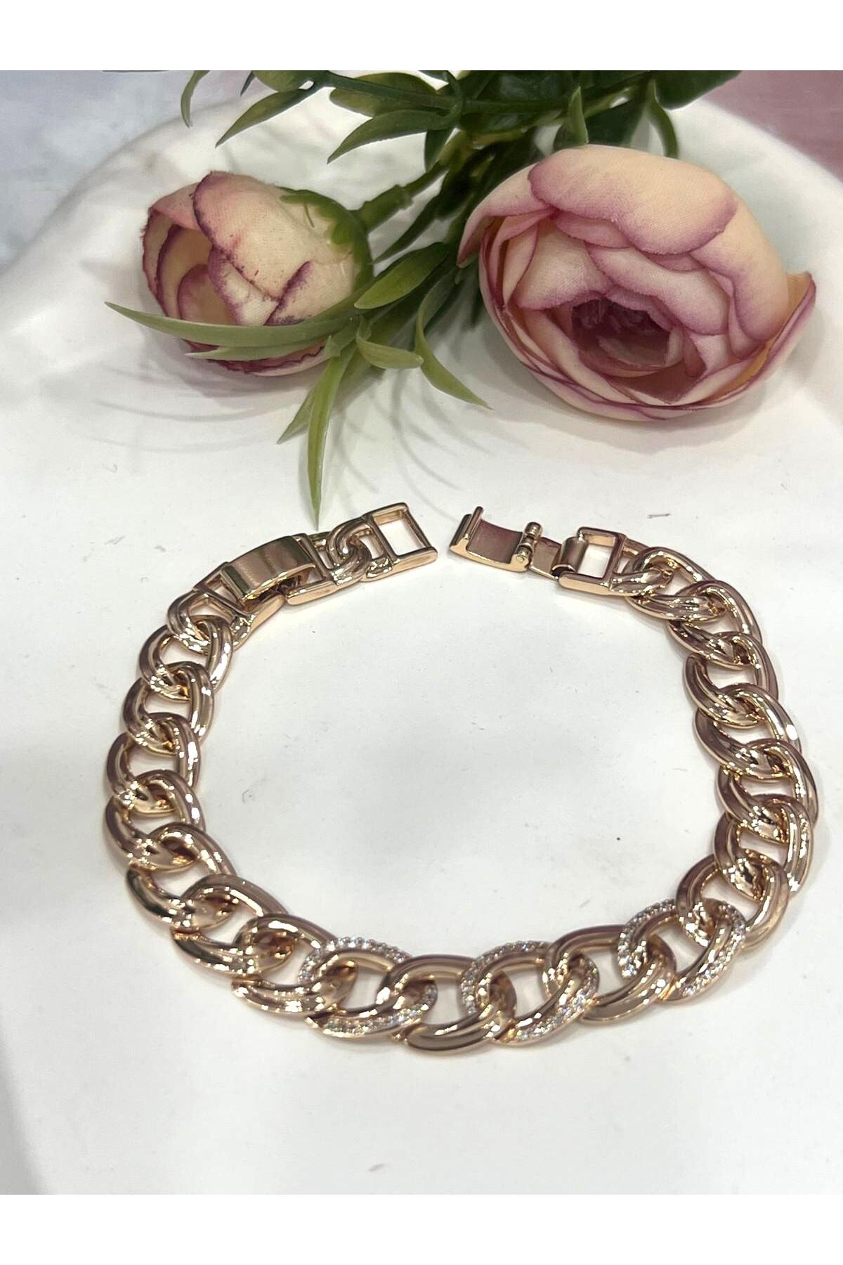 Büyük Samanyolu Zirkon Taşlı Çelik Bileklik (18k RoseGold/17+19cm) - Görsel 2