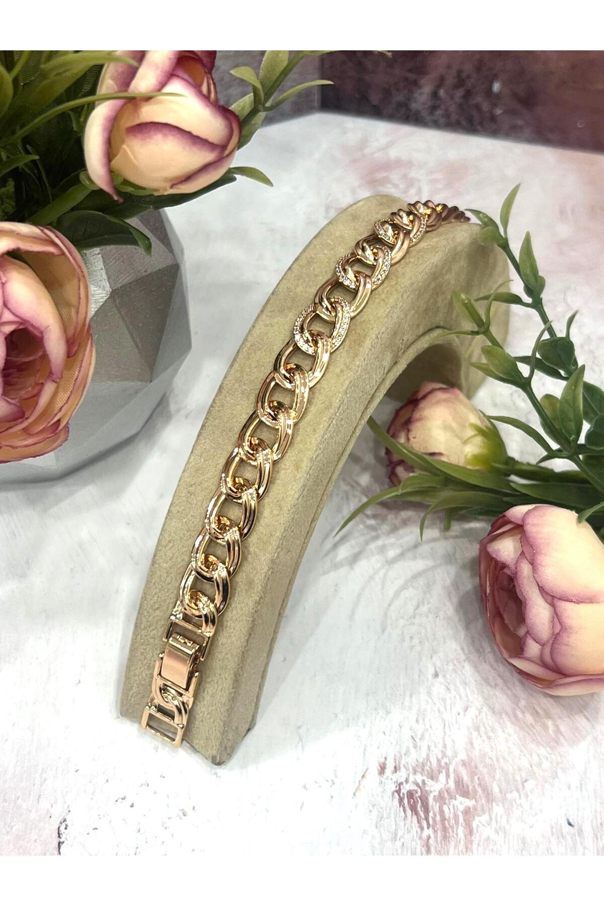 Büyük Samanyolu Zirkon Taşlı Çelik Bileklik (18k RoseGold/17+19cm)