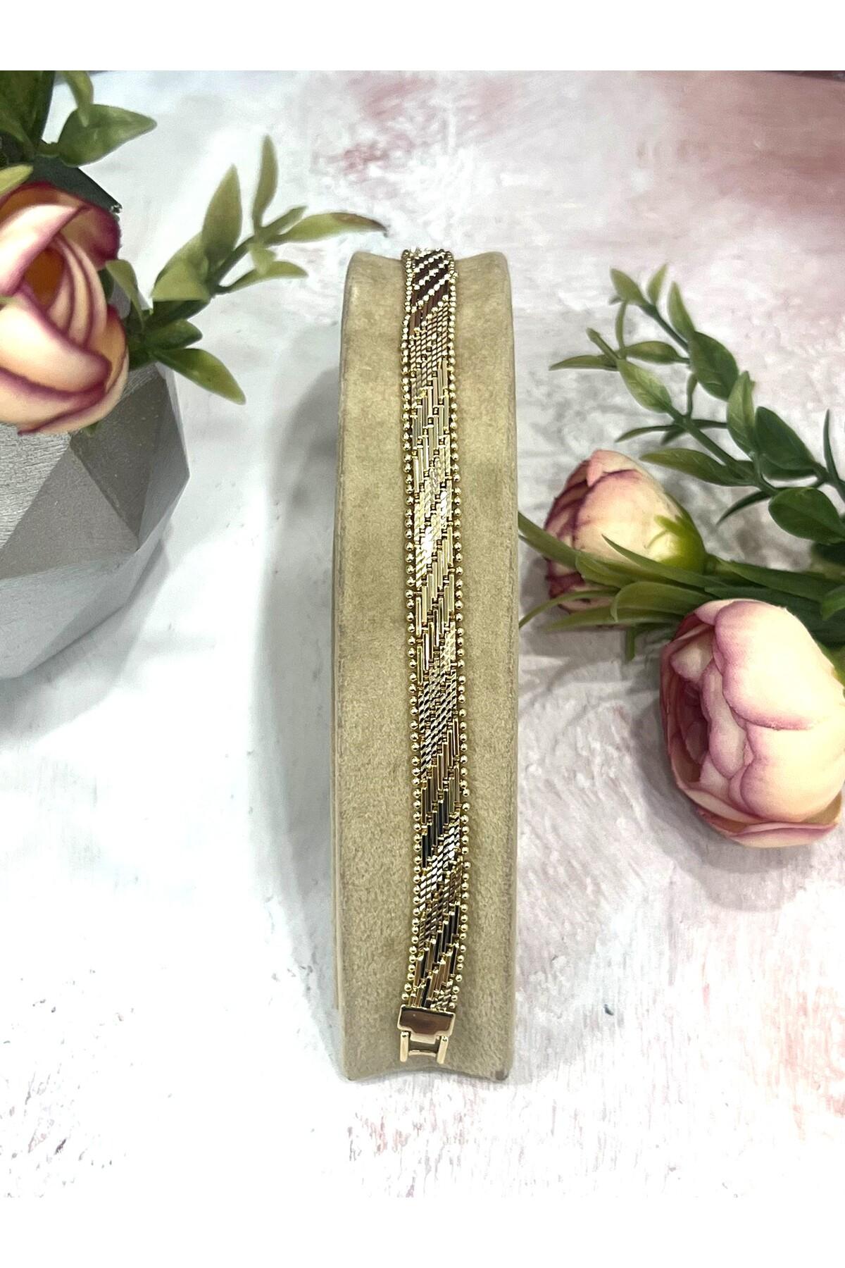 Kaplamalı Hasır Örgü Model Kuyumcu Künye (14K Gold 0,8mm/19cm) - Görsel 2