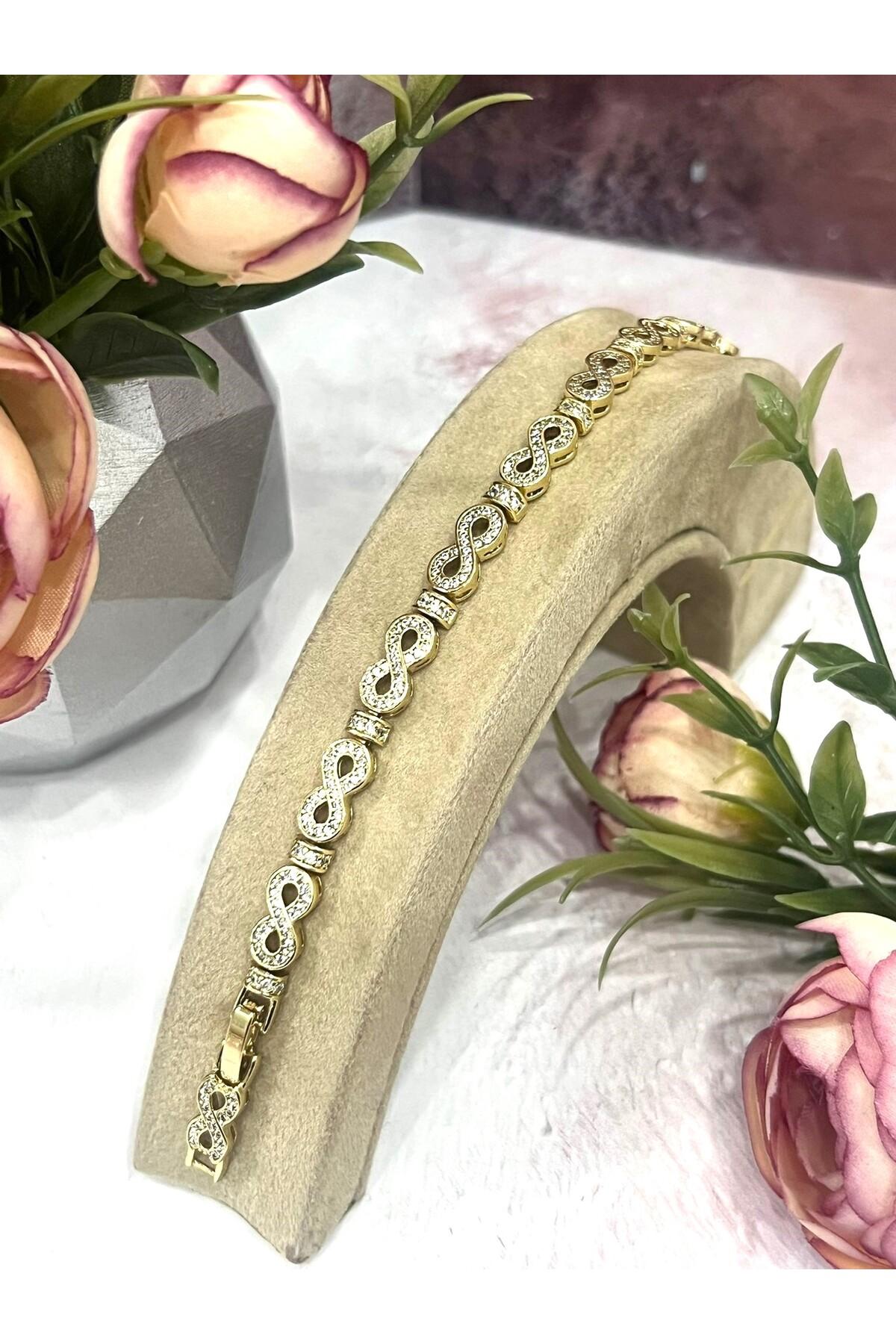 Zirkon Taşlı Sonsuzluk Model Xuping Bileklik (14k Gold / 17-19CM)