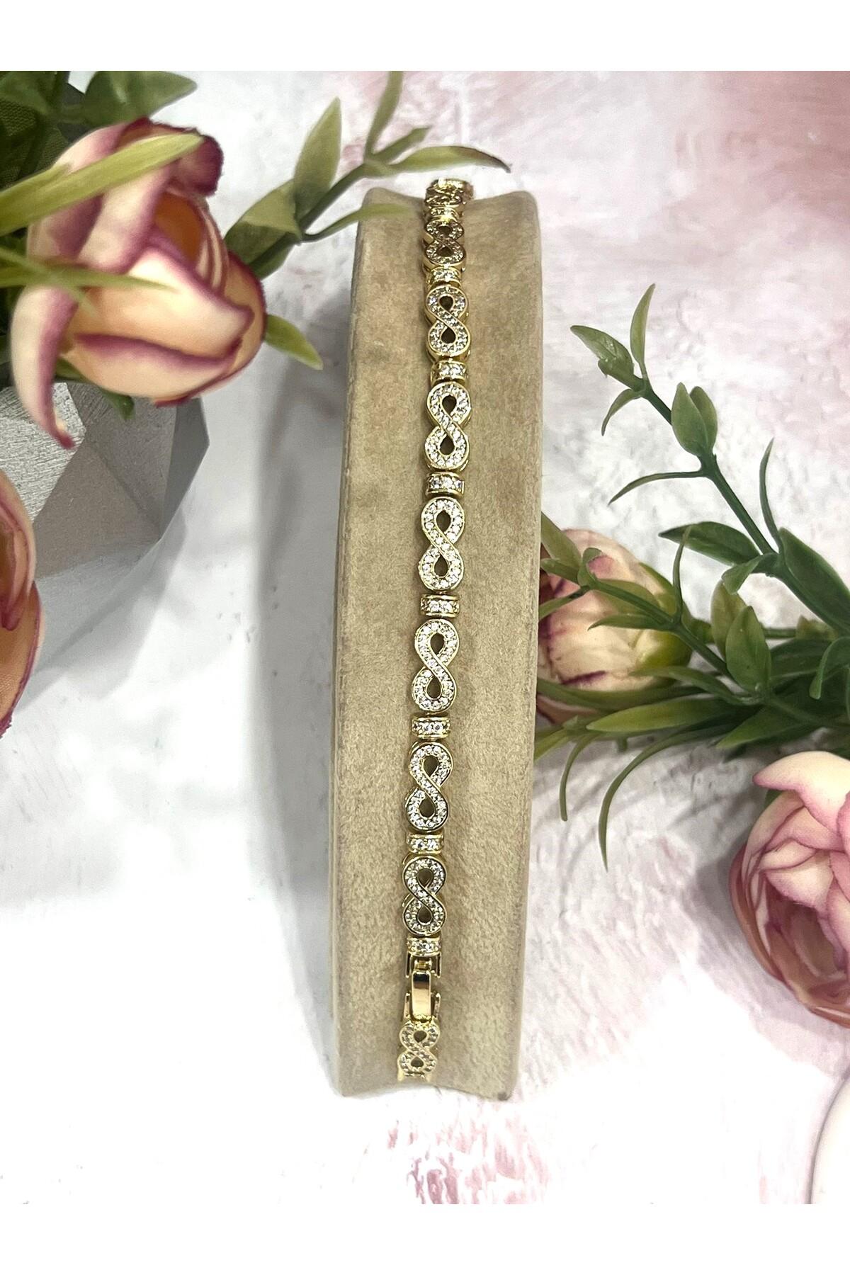 Zirkon Taşlı Sonsuzluk Model Xuping Bileklik (14k Gold / 17-19CM) - Görsel 3
