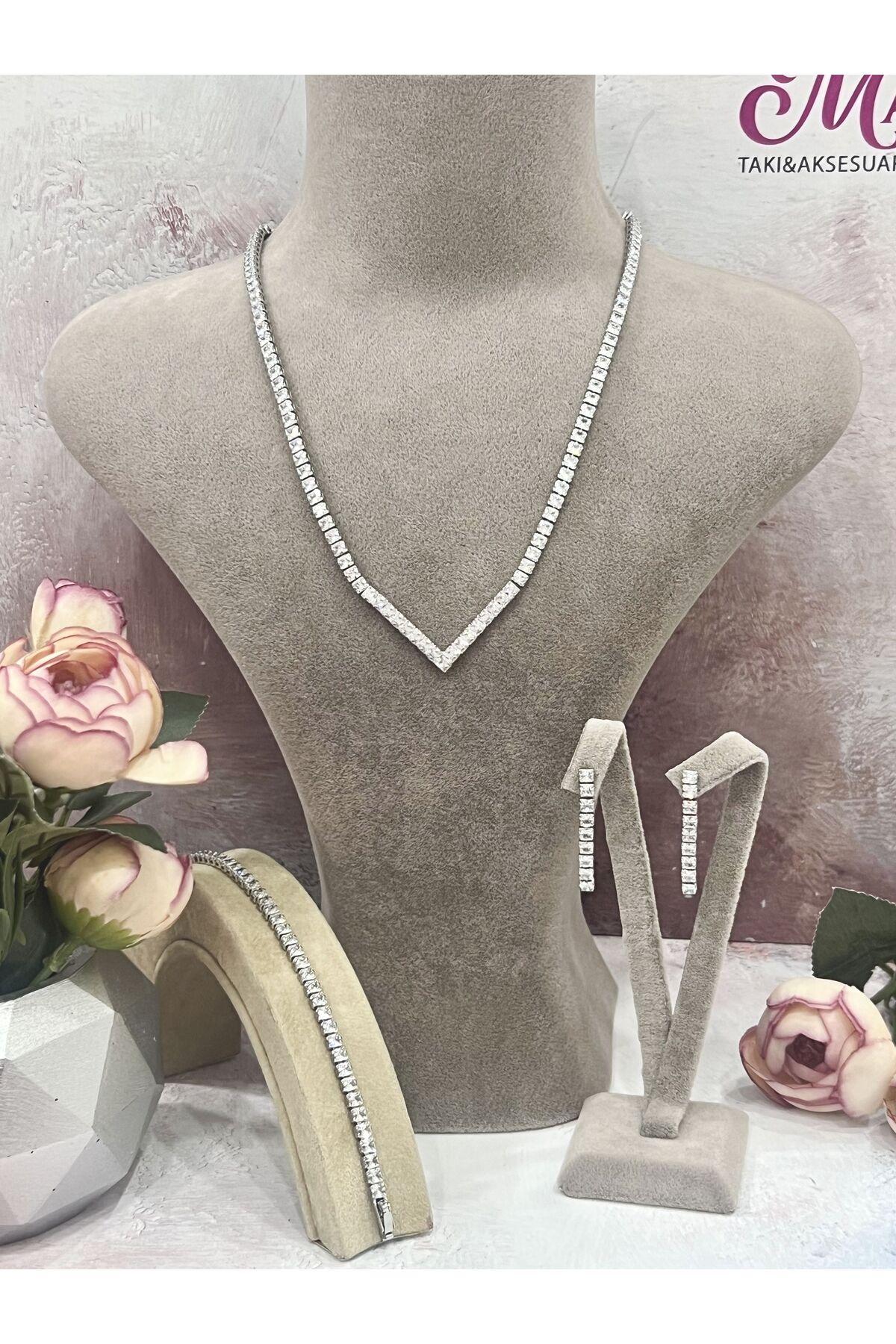 Zirkon Taşlı Çelik Silver Model Set (Set2) - Görsel 2