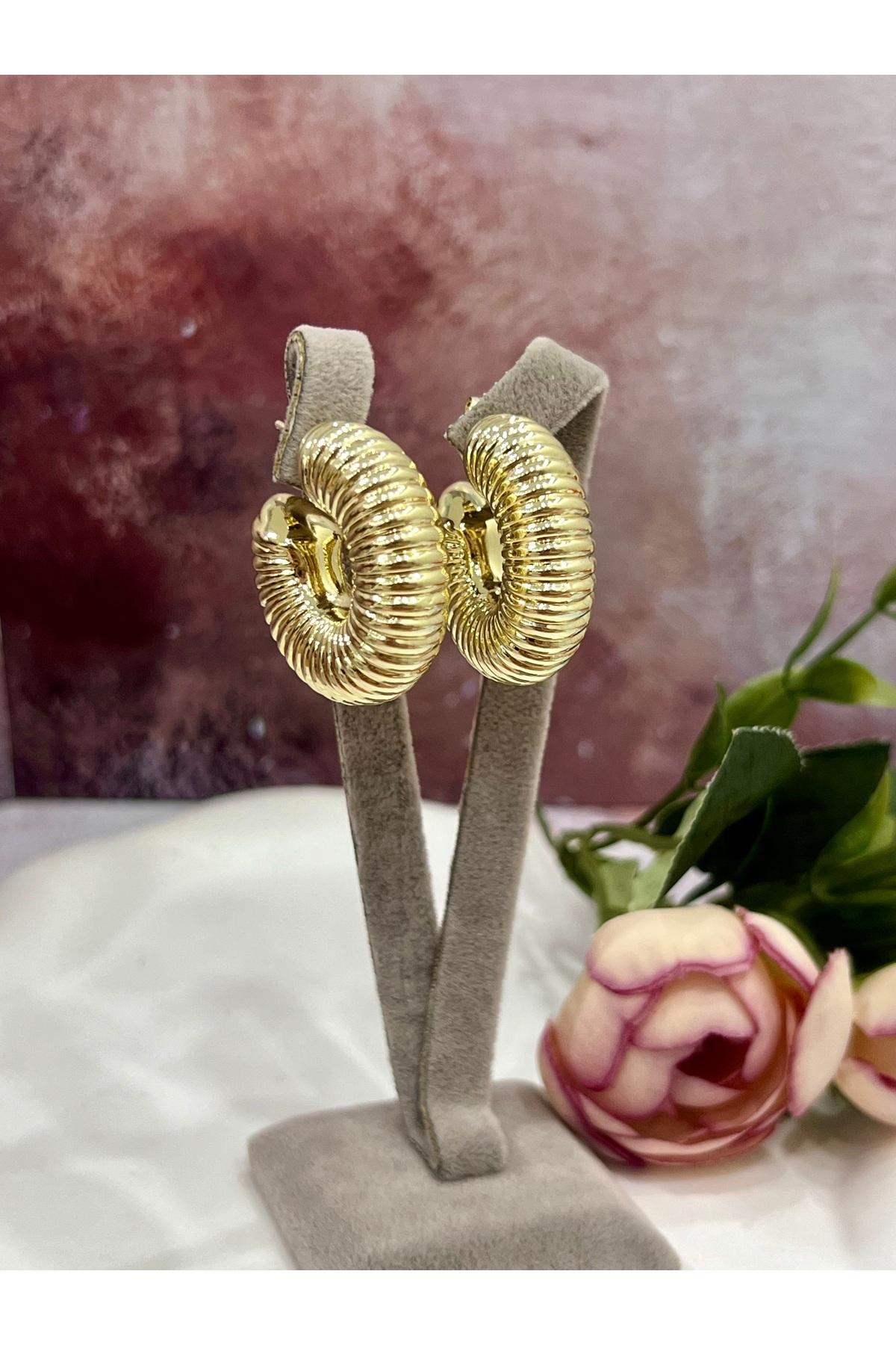 Modern Tasarım Kalın Halka Altın Renk Küpe (14K GOLD/3X3CM)