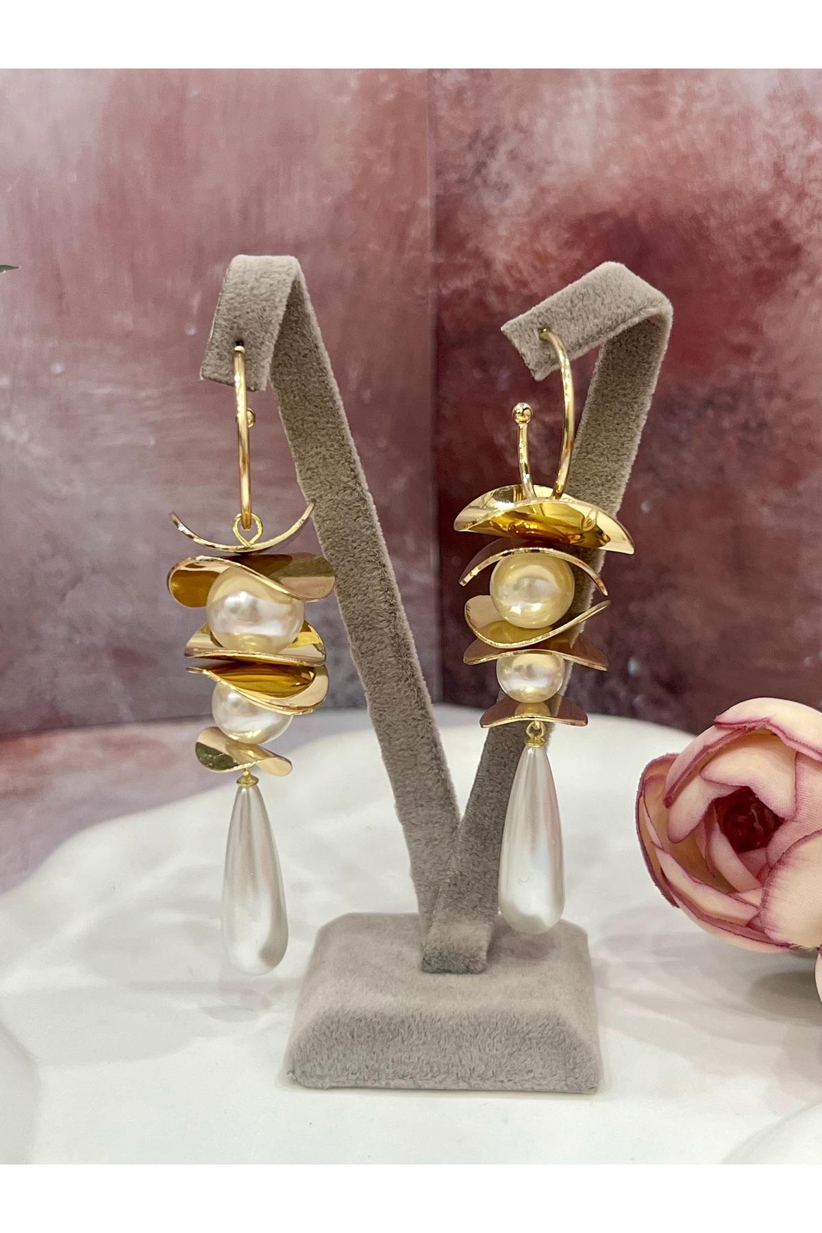 Lüks Tasarım Tektaş Işıltılı Yuvarlak Kesim Gold Kolye Ucu (2x8,5cm) - Görsel 2