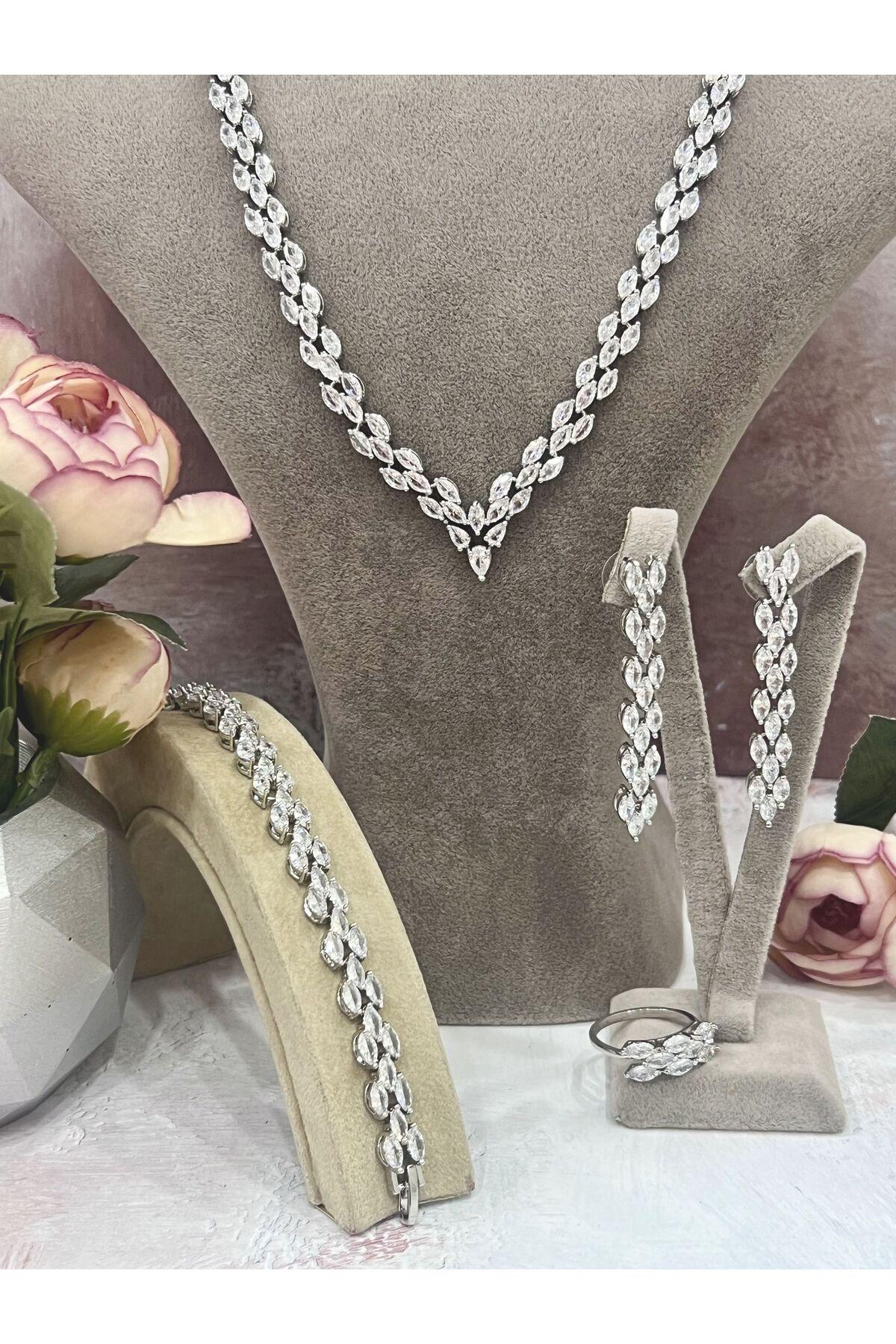 Işıltılı Zirkon Taşlı Düğün & Nişan Takı Seti (Set12) - Görsel 5