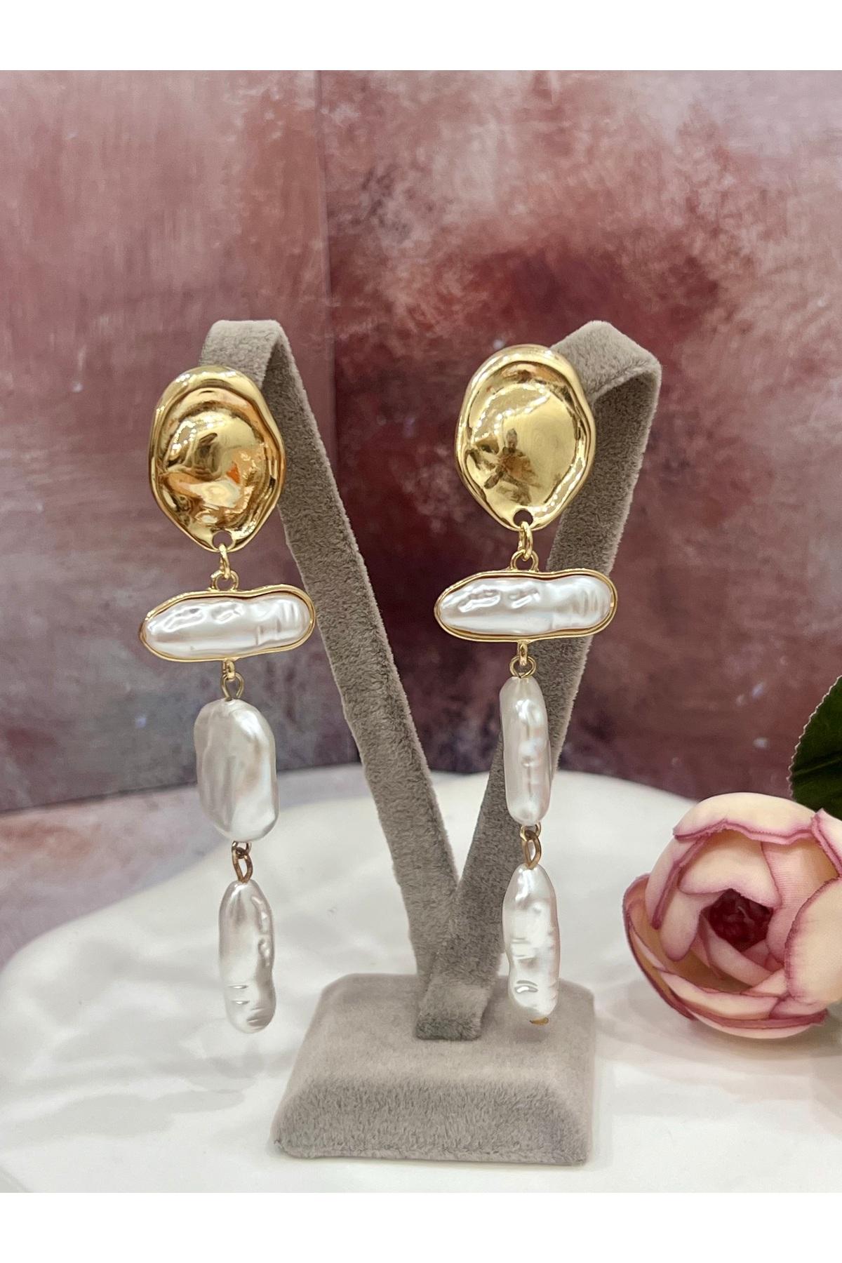 Lüks Tasarım Tektaş Işıltılı Yuvarlak Kesim Gold Kolye Ucu(2,5x9cm)