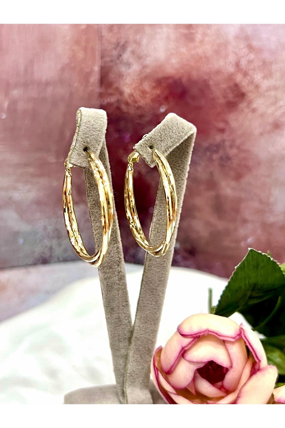 Burgu Detaylı Gold Halka Küpe (14K GOLD/3,5X3,5CM)