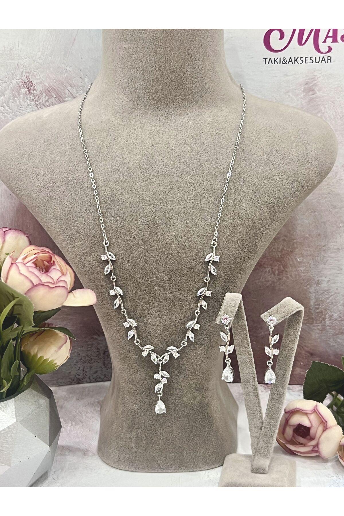 Zirkon Taşlı Yaprak Figürlü Takı Seti (Set11) - Görsel 4